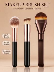 3Pcs Professional Face Makeup Brush Set, Soft Non-Shedding Bristles, Powder Brush, Concealer Brush & Foundation Brush, Ergonomic Handle Makeup Tools For Beginner - Multicolor - View 5
