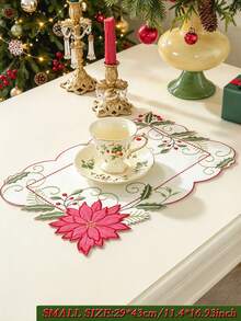 ABEST6522 Home&Living store 1 buah Taplak Meja Bordir Poinsettia Natal, Campuran Poliester dan Linen, Bendera Meja Meriah, Dekorasi Meja Makan Liburan Natal untuk Pesta Pernikahan dan Dekorasi Rumah - MultiWarna - View 11
