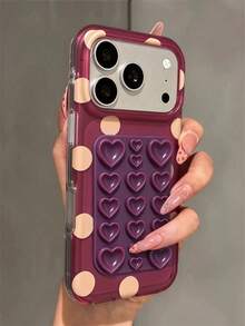Minimalist Candy Color Polka Dot Heart Suction Cup Sticker Phone Case, Compatible With IPhone 18 Pro Max 18 Pro 17 Pro Max 17 Pro 17 16 Pro Max 16 Pro 16 15 Pro Max 15 Pro 14 Pro Max 14 Pro 13, Minimalist Matte Semi-Transparent Shockproof Protective Shell - Cherry Red - View 2
