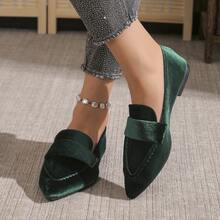 Women's Flat Loafers, Slip-On Shoes, Comfortable Soft Suede, Solid Color, Low-Cut, French Elegant Style, Minimalist Luxury, Suitable For All Seasons, Pointed Toe Design, Suitable For Office, Family Gatherings And Other Occasions, Autumn/Winter Essential, Size 36-43 [Runs Half Size Small] - Dark Green - View 4