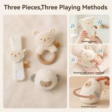 3PCS Baby Plush Toy Set, Sheep Rattle Ring, Sheep Wrist Rattle & Cotton Owl Roly‑Poly Tumbler, Infant Sensory Soothing Play Toy, Baby Shower Gift - Multicolor - View 2