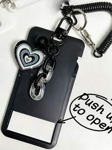 Cute Heart Shaped ID Card Holder With Detachable Slide Cover Clear ID Windo,Retractable Coil Spring Lanyard, For Student ID, Meal Card, Work Pass - Multicolor - View 7