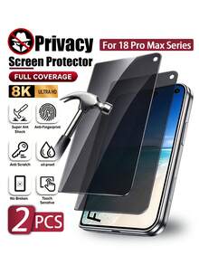 MSRI 2pcs/Pack, Full Coverage Privacy Anti-Peeping Tempered Glass Screen Protector, 9H High Hardness Glass Base, Reinforced Edges, Shatter-Resistant, No Color Distortion, Dust-Proof, Anti-Fingerprint, Smooth Touch, Compatible With IPhone Duo/18 Pro/18 Pro Max/18/17e/17 Pro Max/17 Pro/17Air/17/16 Pro Max/16 Pro/16 Plus/16/15 Pro Max/15/14/13/12/11 And Other Models - Black - View 1