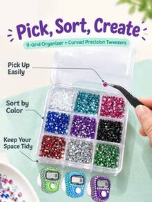 9026pcs/1set DIY Rhinestone Ring Digital Counter Full Tool Kit, Braided Arrangement Shiny Counting Ring, Handmade Craft Set, Easy To Store - Rhinestone - View 7