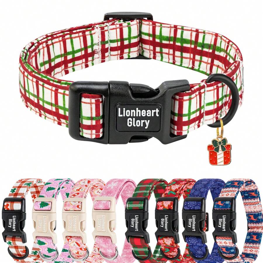 Lionheart Glory 聖誕狗狗項圈 紅綠條紋格紋寵物項圈 戶外遛狗配件 寵物節日裝飾禮物 易緊固易鬆開 適合小型、中型與大型犬 - 薄荷綠 - 查看 1