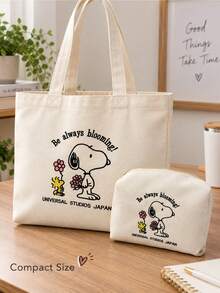 Miniso Cute Snoopy Peanuts Canvas Zipper Pouch, Cartoon Print Makeup Organizer Bag, Small Storage Case For Cosmetics Keys, Ideal Gift For Christmas & Party, Travel Daily Carry - White - View 5