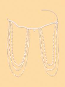 1pc Tassel Shoulder Chain, Personalized High-End Multi-Layer Pearl Body Chain, Party Accessory - Multi-story - View 3