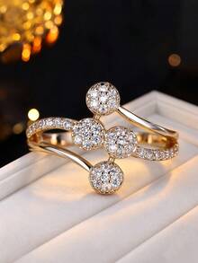 1pc Vintage Luxury Cross Ring, Cluster Sparkling Round Ball Copper Zirconia Design, Women's Daily Wear Personalized Finger Ring Accessory - Ring - View 15