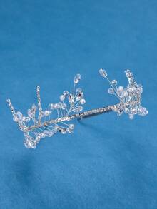1pc Shiny Rhinestone Crystal Decorated Handmade Soft Headband, Suitable For Bride Wedding, Daily Wear, Party Birthday Elegant Hair Accessory - Silver - View 3