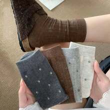 2/3/4/6/8 Pairs Women's Cute Floral Scrunch Socks, Long Tube Socks. Ribbed Knit Warm Mid-Calf Socks, Casual Daily Autumn/Winter Versatile Solid Color Socks - Multicolor - View 1