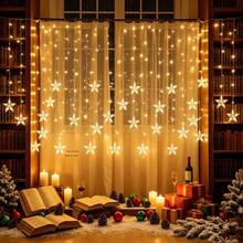 1 Pc 96 LED Drops Star Icicle Lights Curtain String Lights USB Powered Christmas Hanging Decorative Lamp Suitable For Home Bedroom Windows Wall Bar Living Room Party Wedding Christmas Xmas Tree Decor - 96L Five-pointed Star Icicle Light - View 8