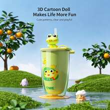 QWE AS Material Straw Water Bottle 600ML Cartoon 3D Figurine Straw Lid Portable Milk Tea Cup - Green - View 10