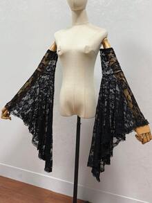 1pc White Rose Lace Mid-Length Detachable Flare Sleeve Cuffs For Brides - Multicolor - View 6