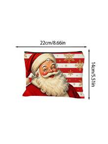 Double-Sided Printed Coin Purse/Organizer/Makeup Bag Featuring A Striped Santa Claus Pattern; Includes A Zipper And Is Lightweight And Portable Christmas Thanksgiving - Multicolor - View 11
