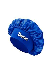 Men 12 Zodiac Signs Satin Hair Bonnet, Horoscope Letter Print Sleep Cap, Wide Elastic Band Silky Night Cap, Soft Satin Headwear For Hair Protection - Blue - View 8