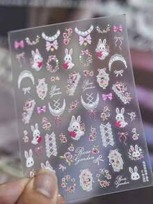 1 Crystal Diamond Nail Luxury Stickers New Bow Lace Girl Nail Charm Stickers Rabbit Rose Garden Nail Art Decoration Stickers - Red - View 6