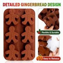 Gingerbread Man Silicone Baking Mold, 6-Cavity Ice Cube Mold, Large 3D Thick Candy Cake Mold, Suitable For Chocolate, Handmade Soap, Christmas Candle Making, Soft Non-Stick Easy Release, Brown - Multicolor - View 8