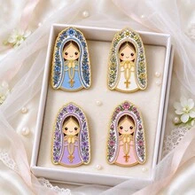 Cartoon Virgin Mary Enamel Pins, Floral Design Lapel Brooches, Cute Badges For Backpack Hat Clothes, Christian Religious Gift For Believers - Multicolor - View 4