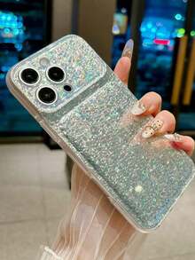 1pc Instant 18 Large Window Bling Bling Minimalist Phone Case Compatible With IPhone 18 Pro Max 18 Pro 17 Pro Max/17 Pro/17/16 Pro/16/16 Pro Max 15 Pro/15 Pro Max/Shockproof IMD Printed 14 Pro/14 Pro Max/14/13 Pro Max/13 Pro/13 12 Pro Max 12 Pro 11 Pro Max 11 Pro Max 11 Protective Cover Unique Design Smooth Texture Popular Holiday Birthday Halloween Gift - Silver - View 4
