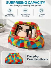 Fashionable New Pleated Plaid Cloud Clasp Clutch Bag, Large Capacity Makeup Bag, Lightweight Foldable Suitable For Daily Work, Makeup, Party, Vacation, Holiday Gift - Multicolor - View 8