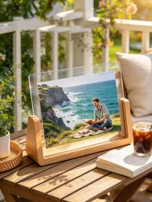 Custom Acrylic Photo Frame, Personalized Wooden Base Calendar Stand U-Shaped Postcard Desktop Wooden Base, Suitable For Anniversary, Birthday, Christmas, Modern Minimalist Office Desktop Decor, Multi-Purpose Photo Display, 2D Flat - Multicolor - View 7