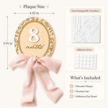 Baby Monthly Milestone Marker With Interchangeable Number Announcement Photo Prop, Oval Baby Milestone Sign With Interchangeable Numbers And Pink Ribbon, Wooden 1-12 Months Baby Photo Prop For Monthly Growth Photography - Multicolor - View 6