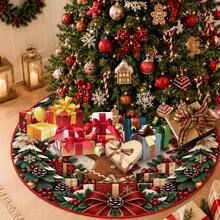 1pc Gingerbread Man & Santa Claus Pattern Christmas Tree Skirt, Elegant Color Holiday Decor, 5 Sizes, Unisex Holiday Gift, Suitable For Home And Party Christmas Home Decoration - Gingerbread Man Santa Claus - View 8