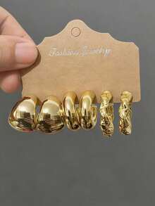 6-18pcs Fashion Vintage New Water Drop & Geometric Multi-Element Gold Earrings Set, Lightweight CCB Material, Suitable For Women's Daily Wear - Gold - View 4