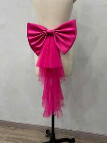 1pc White Satin Back Bow Decoration With Asymmetrical Mesh Streamers For Waist. Valentine's Day Accessories - Multicolor - View 28