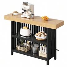 Bar Table With Footrest And 2-Tier Shelf, Compact High Table For Kitchen, Dining Room, Living Room And Home Bar, 160 * 40 * 105 Cm - Black - View 9