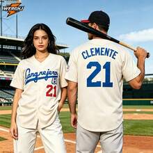 Men's Santurce Crabs #21 Clemente Embroidery Baseball Jersey, Puerto Rico Retro Beige Fan Commemorative Baseball Clothing - Beige - View 8