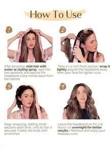 4pcs Heatless Hair Curler Set, Wear To Sleep Without Heating, Super Soft Ribbon Wrap For Long Hair, Includes Hair Ties And Clips, Suitable For All Hair Types, Overnight Use - Brown - View 6