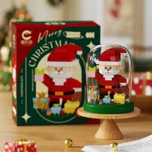 1pc Colorful Christmas Tree Building Block Toy, Glass Dome Wooden Base Christmas Decoration Ornament, Creative Desktop Decor, Christmas Gift, Party Favor - Multicolor - View 3