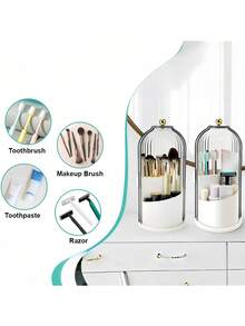 Giá đựng bàn chải đánh răng xoay 3 ngăn có nắp trượt - Kệ lưu trữ phòng tắm độc lập cho bàn chải đánh răng, kem đánh răng, cọ trang điểm và mỹ phẩm - Thiết kế nhựa trong suốt với trang trí màu vàng, không cần dùng điện, giá đựng bàn chải và kem đánh răng - Nhiều màu - Xem 9