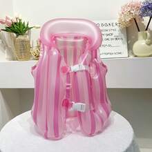 Rompi Renang Anak-Anak Tiup Motif Gradien Garis-Garis dengan Gesper Ganda Anti-Terbalik, Terbuat dari PVC Tebal, untuk Anak Laki-Laki dan Perempuan, Berat 15-55 Lbs - MultiWarna - View 10