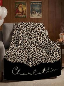 1pc Customized Blanket, Soft Plush Blanket With Customizable Name, Leopard Print Element, Personalized Name Blanket, Personalized Gift For Family, Customized Memorial Gift For Wife And Husband, Very Suitable For Home Use Warm Blanket - Multicolor - View 2