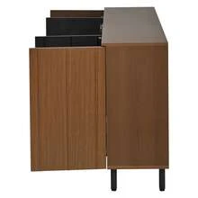 Küchenbuffet & Sideboard 160x35x80 cm, Nussbaumfarben/Schwarz, mit 4 Türen, verstellbaren Innenregalen und Metallbeinen, Beistellschrank, Anrichte, Kommode, Esszimmerschrank, Küchenschrank für Esszimmer, Küche, Wohnzimmer & Flur - Braun - Übersicht 11