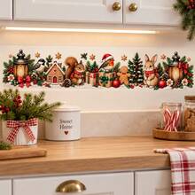 Christmas Wreath Wall Sticker Holiday Border Decal Pine Branch Red Bow Kitchen Cabinet Wall Decor Christmas Decoration Suitable For Kitchen Island Fireplace Mantel Dining Room - Christmas Wall Decals - View 1
