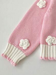 Autumn/Winter New Baby Girls' Clothing, Exquisite Handmade 3D Floral Sweater Jacket, Gentle Elegant V-Neck Knit Cardigan - Pink - View 10