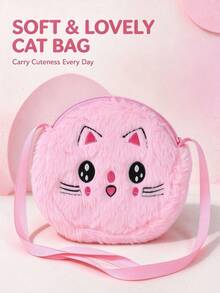 Girls' Cartoon Cat Embroidered Plush Mini Crossbody Bag, Cute Style, Suitable For Daily Outings, Parties, All Seasons - Multicolor - View 4
