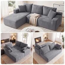 OYAJIA 240cm Boneless Couch, Compressed Sofa For Living Room L-Shaped Modular Left Hand Facing Sofa Chaise Sectional With High Polymer Sofa Fabric, Memory Foam, No Assembly - Grey - View 2