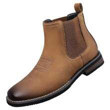 Vintage Style Men's Chelsea Boots, Decorative Stitching Ankle Boots, Daily Commute Ankle Boots - Yellow - View 5