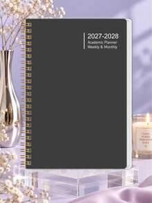 1pc 2027-2028 Academic Planner, Brown Weekly & Monthly Spiral Calendar Notebook With Gold Coil, Spacious Planning Pages & Notes Section For Students, School, College, Office & Daily Schedule - Black - View 2