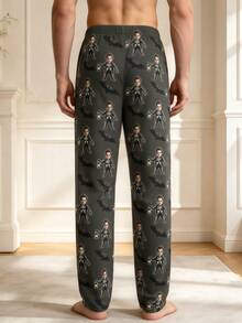 1pc Men's Customized Face Photo Pajama Pants, Personalized Red & White Heart Pattern Lounge Pants, Boyfriend Gift - Multicolor - View 7