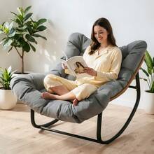 Dryfeedo Wide Egg-Shaped Rattan Rocking Chair With Cushion, Grey, Indoor & Outdoor Lounger, 150kg Capacity - A - View 5