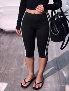 Retro Contrast Color Trim Design Tight Fit Shaping Leggings, Sports & Yoga Pants - Black - View 5