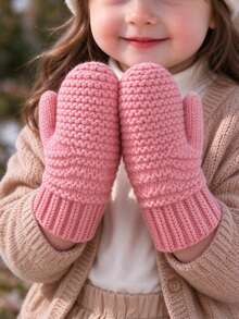 Infant Baby Girls Chunky Knit Mittens 0-24M Solid Pink Thick Gloves ...