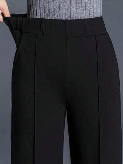 2026 Autumn/Winter Plus Size Women's Loose High Waist Casual Straight Leg Pants, Versatile Minimalist Style, Suitable For Social Parties, Balls, Disco, Graduation Ceremonies
