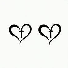 2Pcs Christian Heart And Cross Mini Stickers, Durable Vinyl Decals For Car Rearview Mirror, Religious Faith Auto Decor Stickers - CC - View 4