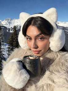1pc Cute Cat Ear Faux Fur Foldable Earmuffs, Women's Windproof Warm Winter Ear Covers, Outdoor Cycling Daily Cold Weather Accessories - Multicolor - View 3